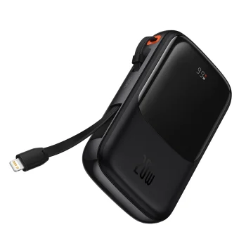 Повербанк 10000мАч 20Вт Baseus Qpow Pro Overseas Edition + кабель USB C 3A - Черный