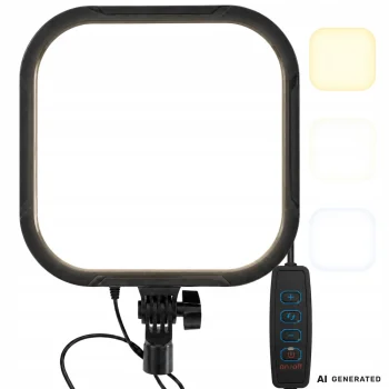Kvadrātveida LED lampa video un grimam, 2500K-7500K, 15W, USB, melna