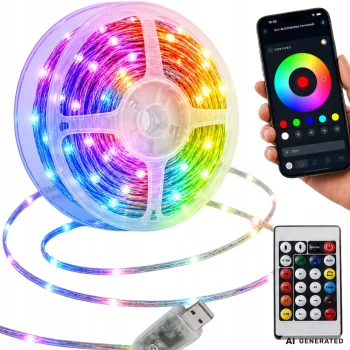 RGB LED String Lights 10m USB 5V with Remote, App Control and Music Sync