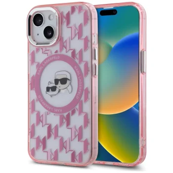 Karl Lagerfeld iPhone 15 Plus Case IML Monogram Karl & Choupette MagSafe, Pink