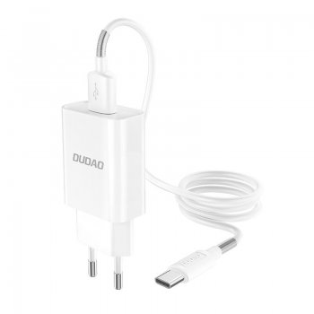 Dudao Adapter USB Wall Charger 5V/2.4A QC3.0 + USB Type C Cable, White | Lādētājvads Datu Pārraides Kabelis +...
