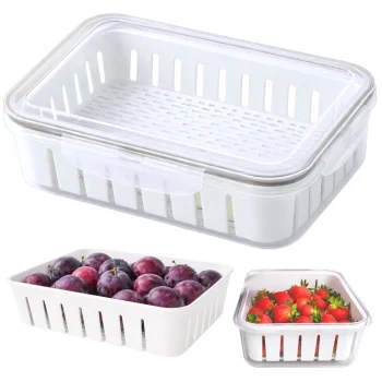 Produce Saver Fridge Organizer with Colander Basket, Clear