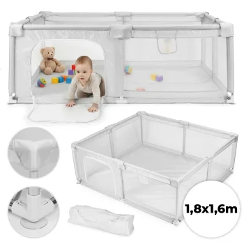 Bērnu sētiņa ECOTOYS 180x160 cm, rotaļu laukums ar somu, pelēka