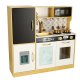 Bērnu koka virtuve ar ledusskapi un krīta tāfeli LULILO, Zelta | Kids Wooden Kitchen with Refrigerator