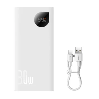 Baseus Adaman2 ārējā baterija ar digitālo displeju 2x USB-A / 1x USB-C 10000mAh 30W - balta | Power Bank With...