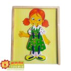 Koka ģērbjamā lelle Meitene, attīstošā puzle ar aukliņām