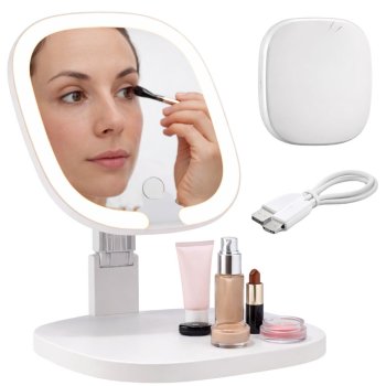 LED Makeup Mirror Foldable USB Rechargeable 3 Light Modes