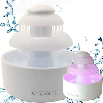 Bezvadu gaisa mitrinātājs un aromadifuzors ar LED lampu un strūklakas efektu
