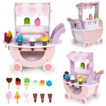 Деревянная тележка с мороженым для детей Ecotoys, 12 элементов