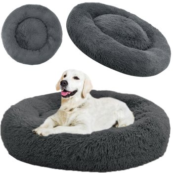Soft Plush Pet Bed for Dogs and Cats, 80 cm, Dark Grey