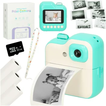 Bērnu momentloterijas fotokamera ar termoprinteri un 32GB karti zaļa