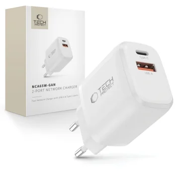 Сетевое зарядное устройство Tech-Protect NCA65W-GAN 65W 2 порта, белое