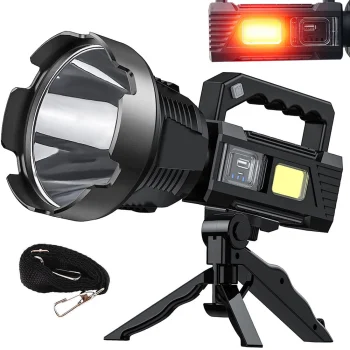 Jaudīga LED prožektora lukturis ar statīvu, CREE XHP90, COB, powerbank, melns