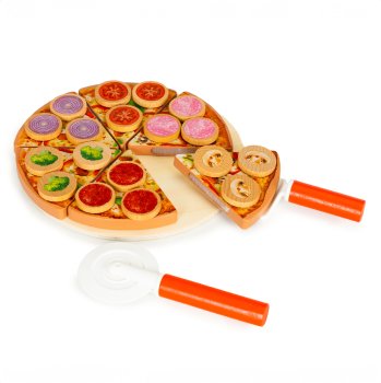 Griežamā koka pica bērniem ar piederumiem 27 daļas ECOTOYS