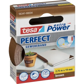 Auduma līmlente Tesa extra Power Perfect 2,75 m x 19 mm, brūna (56341)