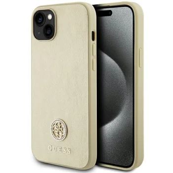 Guess iPhone 15 vāciņš 4G Metal Logo Strass, zelta