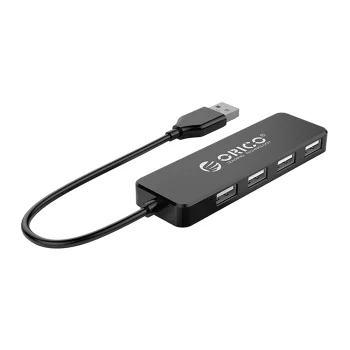 Orico FL01 USB-A centrmezgls ar 4x USB 2.0 pieslēgvietām, melns