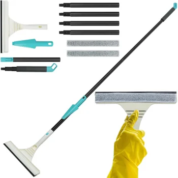 Window Cleaning Squeegee with Microfiber, Adjustable 160cm 2in1