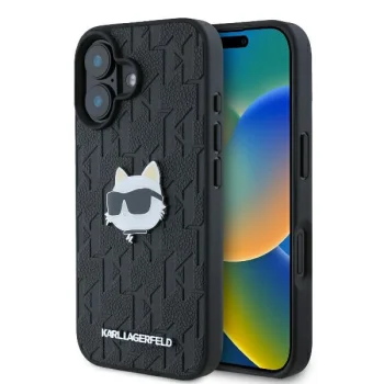 Karl Lagerfeld iPhone 16 Case Monogram Choupette Head Pin, Black
