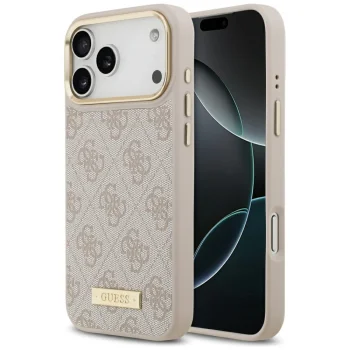 Чехол Guess 4G Logo Plate MagSafe для iPhone 17 Pro Max, розовый