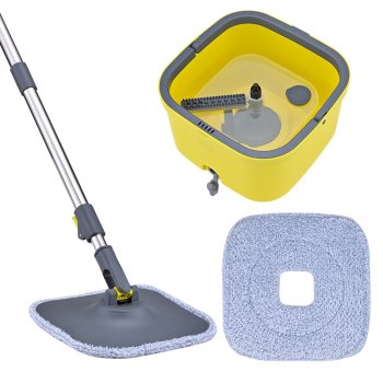 360 Spin Mop and Bucket Set with 2 Microfiber Pads, Yellow