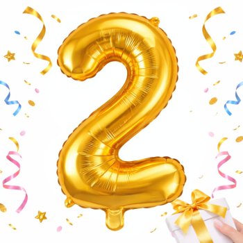 Folijas balons cipars 2 66cm dzimšanas dienas svinībām, zelta
