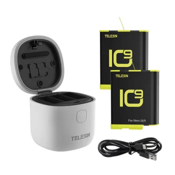 Telesin 3-slot waterproof charger Allin box for GoPro Hero 9 / Hero 10 + 2 batteries (GP-BTR-905-GY-B)