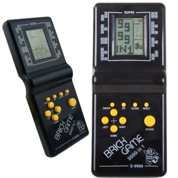 Elektroniskā tetris spēle, retro kabatas konsole, melna