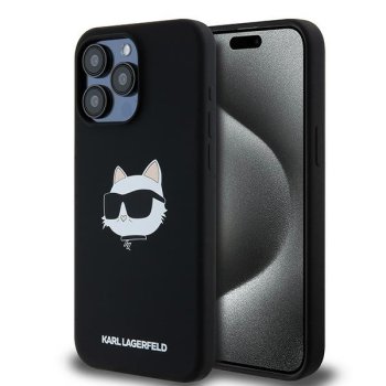 Karl Lagerfeld iPhone 15 Pro Max vāciņš Silicone Choupette Head MagSafe, melns