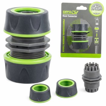 Dārza šļūtenes remonta savienotājs 1/2 DIVO hermētiska mufta, zaļi melns