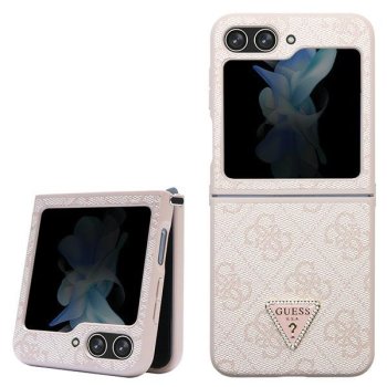 Guess GUHCZF5P4TDPP F731 Z Flip5 rozā/rozā cietais futrālis Āda 4G Triangle Strass | pink/pink hardcase Leather