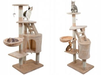 Kaķu māja nagu asināmais, 5 līmeņi, sizals - Bēšs, 119cm | Cat house with Sisal Scratching Posts