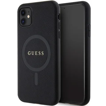 Guess iPhone 11 vāciņš Saffiano Magsafe, melns