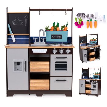 Большая деревянная детская кухня с овощной лавкой и...