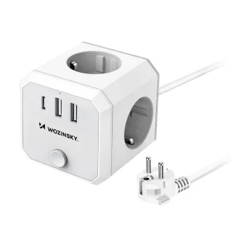 Сетевой разветвитель куб Wozinsky WKZ-3B 4x AC 2x USB-A 1x USB-C 4000W 1.8м белый