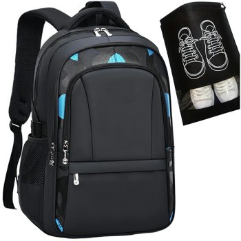 School Backpack + Change Shoe Bag, Black