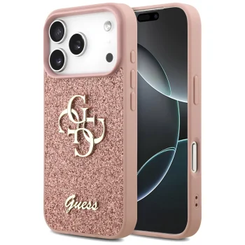 Guess iPhone 17 Pro vāciņš Fixed Glitter Big 4G, rozā