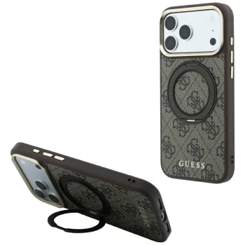 Чехол Guess Ring Stand 360 4G Classic Logo для iPhone 18 / 17 Pro Max, коричневый