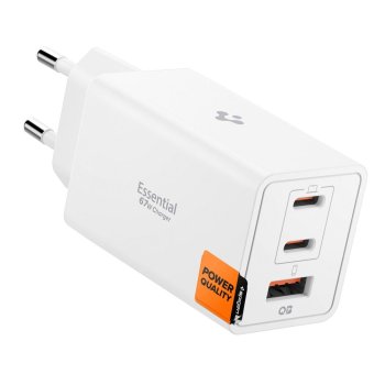Spigen Essential EE673EU 3-portu 67W sienas lādētājs – balts
