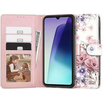 Xiaomi Redmi 14C Tech-Protect Wallet Book Case Cover, Pink Flowers | Чехол для Телефона Кабура...