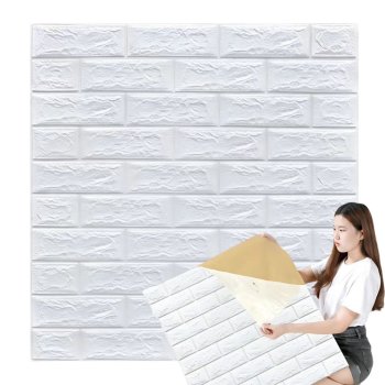 Self-Adhesive 3D Wall Panels, Peel and Stick White Brick Wallpaper