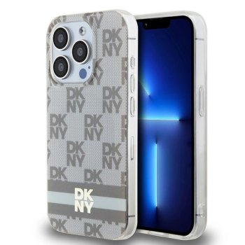 Apple iPhone 15 Pro 6.1'' DKNY IML Checkered Mono Pattern Printed Stripes MagSafe Case Cover, Beige