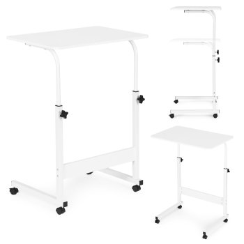 ModernHome Mobile Laptop Desk, Adjustable Height C-Table for Sofa and Bed, Rolling Cart, White