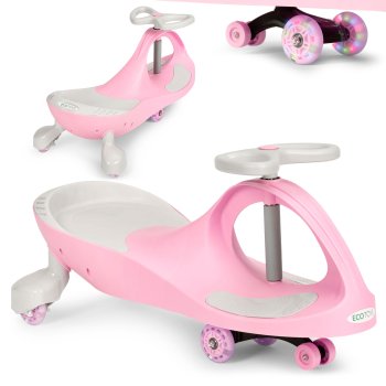ECOTOYS Wiggle Car Ride-On Toy with Flashing LED Wheels, Pink
