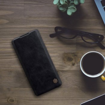 Xiaomi Mi Note 10 Lite Nillkin Qin Original Leather Case Cover, Black | vāks vāciņš maks maciņš
