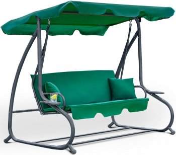 Trīsvietīgās Dārza Šūpoles Šūpuļkrēsls ar Nojumi "Relax Plus", Zaļš | Three-seat Garden Swing with a Canopy