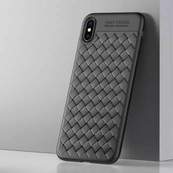 Apple iPhone XS Max 6.5" USAMS Woven Texture TPU Phone Case - vāks maks - melns