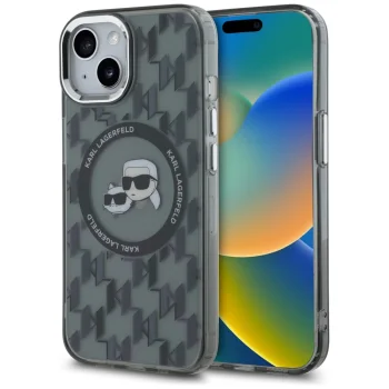 Чехол Karl Lagerfeld для iPhone 15 IML Monogram Karl & Choupette MagSafe, черный