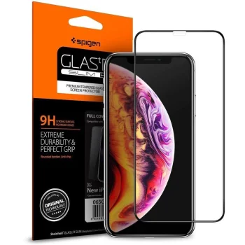 Защитное стекло Spigen Glass FC для iPhone X / XS / 11 Pro, черная рамка