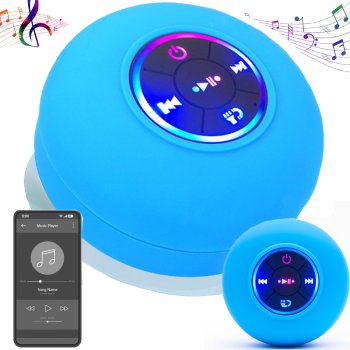 Compact wireless Bluetooth speaker IPX4 with suction cup and bass